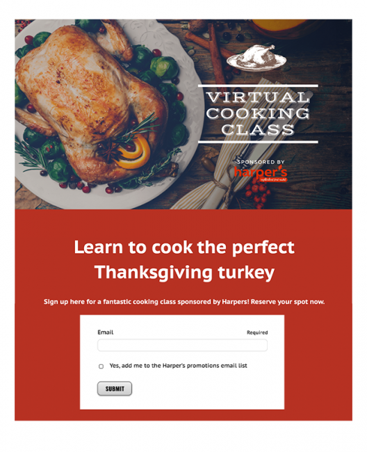 MockUp of virtual cooking class Event Sign-Up