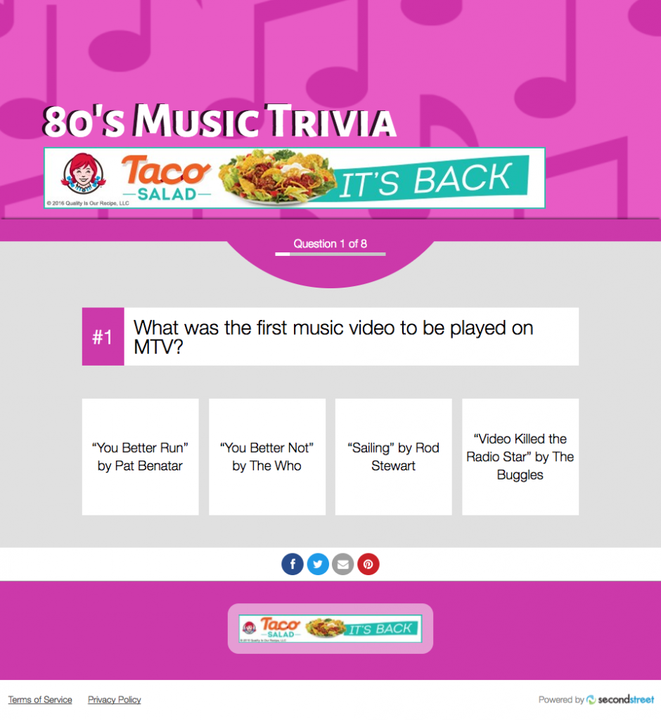 WMEE-FM's "Wendy's Taco Salad Presents 80s Music Trivia"