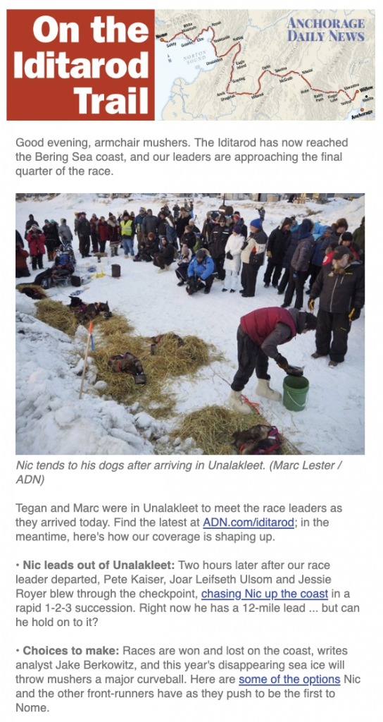 Iditarod Newsletter | Anchorage Daily News