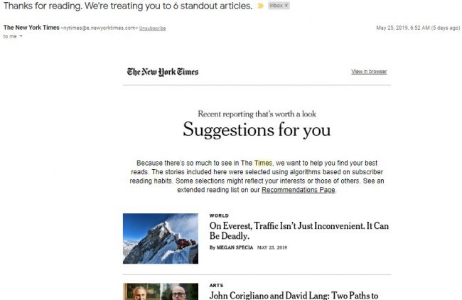 New York Times email suggestions for you