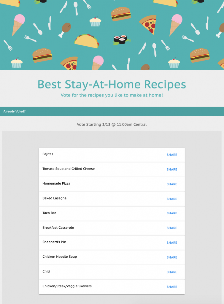 Best Stay-At-Home Recipes Ballot turnkey