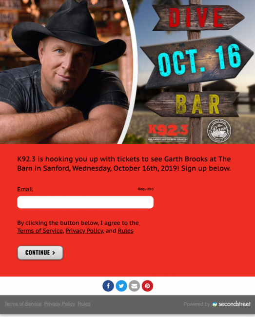 Garth Brooks sweepstakes from WWKA-FM