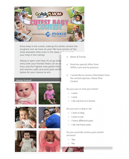 Cutest Baby photo contest and lead-gen questions