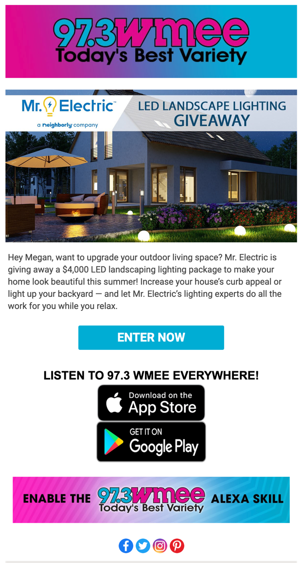 WMEE-FM Mr. Electric Sweepstakes Invitation Email