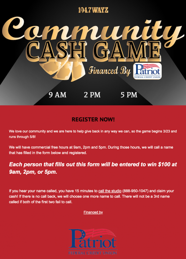 Community Cash Game Sweepstakes