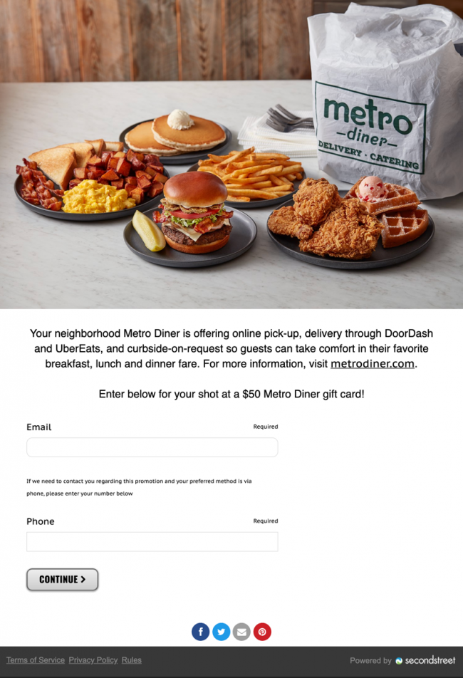 Sweepstakes for Restaurant Gift Card