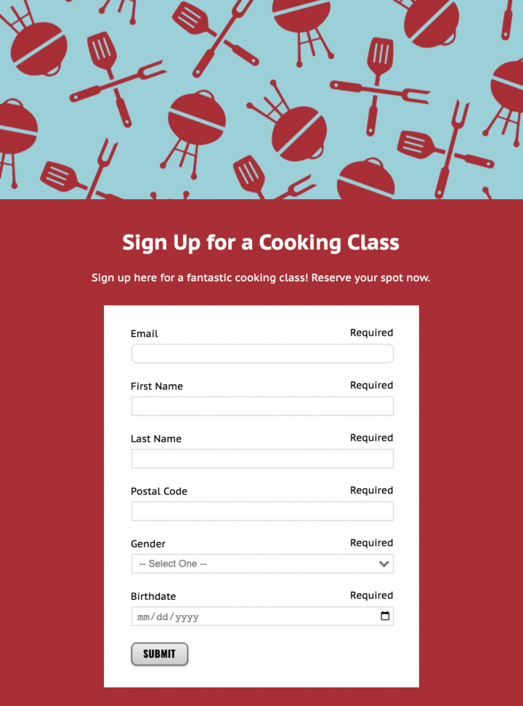 Sign Up for a Cooking Class turnkey