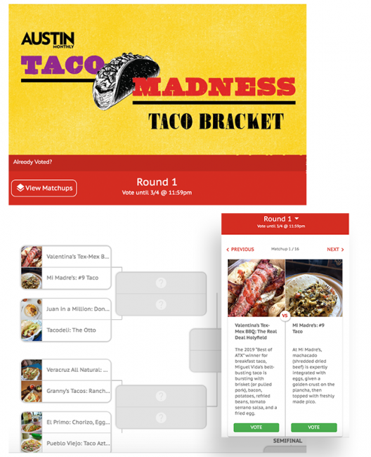 Taco Madness Bracket Austin Monthly